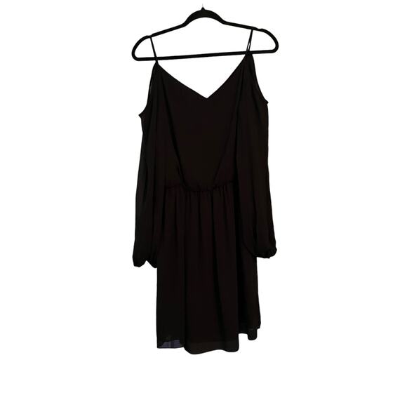 Boston Proper Black Dress Cold Shoulder Sheer Ruffle Front Gathered Waist Sz. 8 - Picture 6 of 12